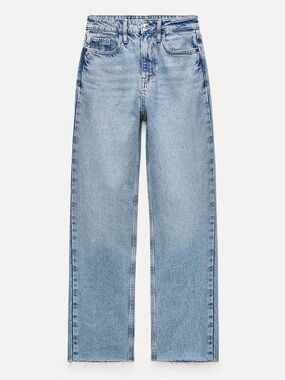 Zara Light Blue Denim High-Rise Straight Jeans